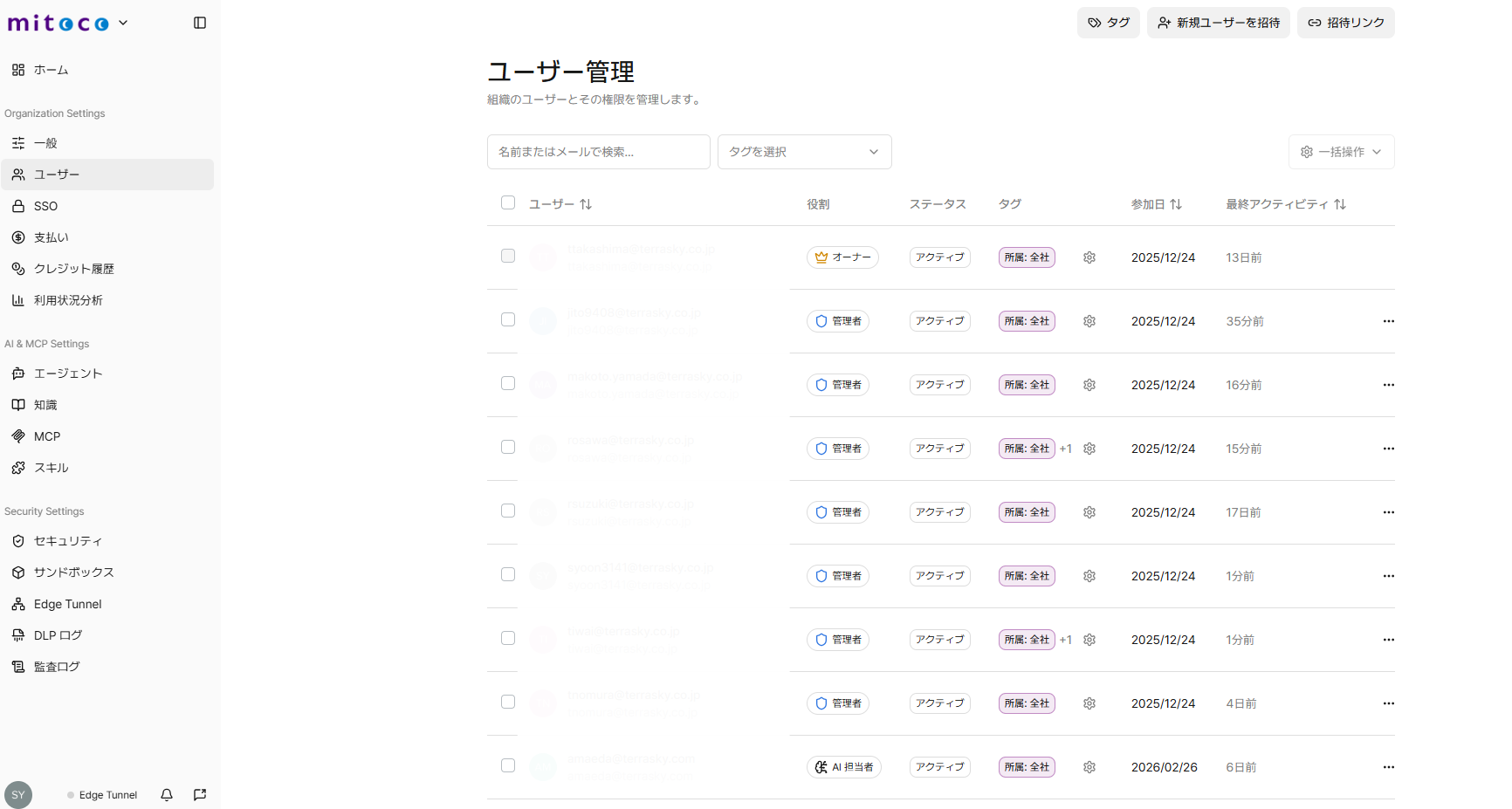 ユーザー管理ページ